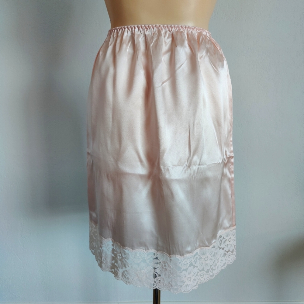 Silky Lace Trim Half Slip Skirt - Light Pink